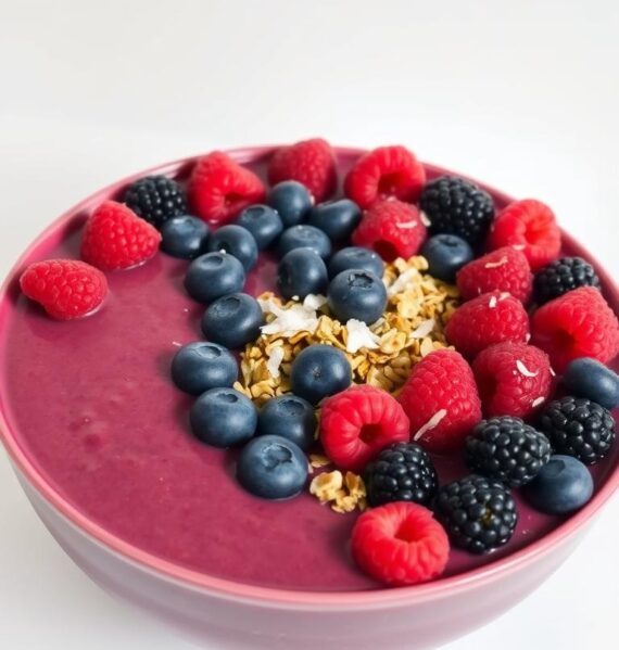 Acai smoothie bowl topped with berries
