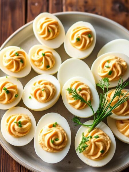 Hummus deviled eggs with herbs
