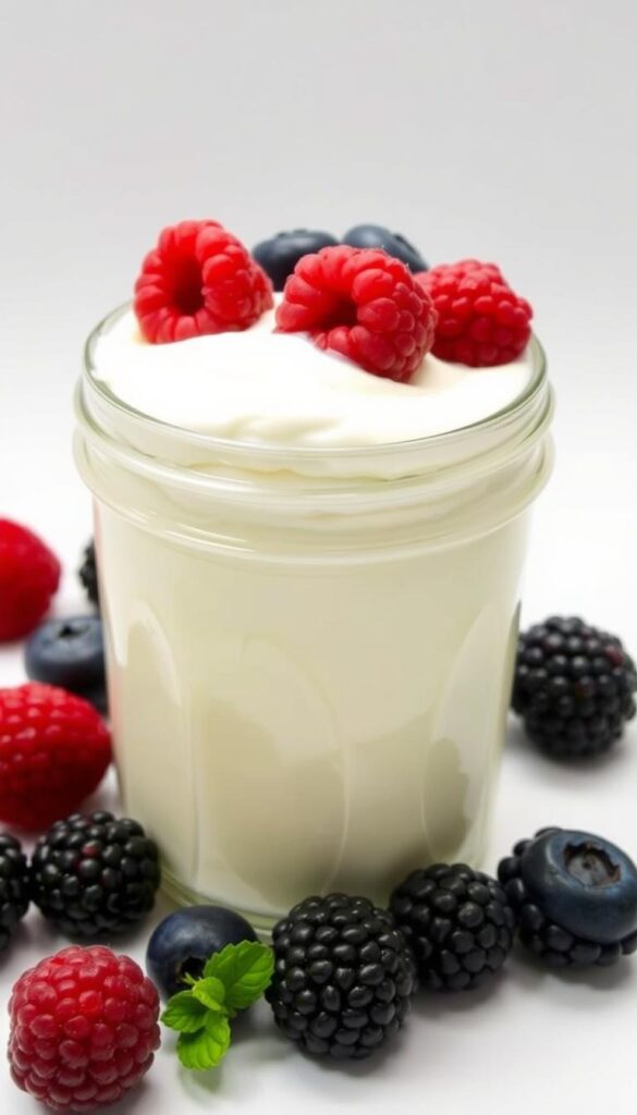Instant Pot yogurt in a jar with berries