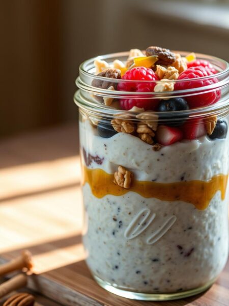 Overnight oats in a jar with toppings, a simple make ahead breakfast recipe