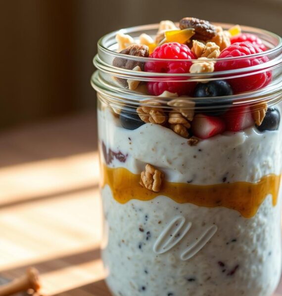 Overnight oats in a jar with toppings, a simple make ahead breakfast recipe