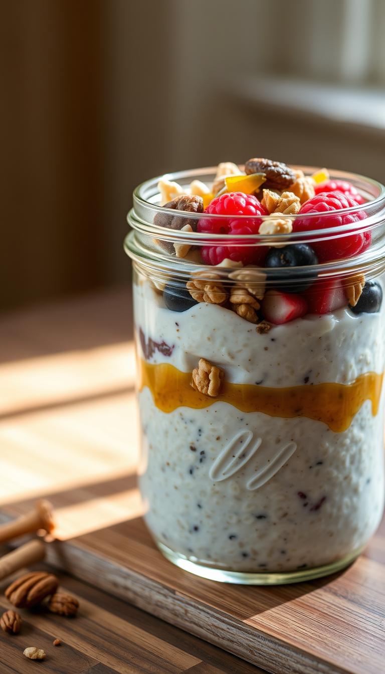 Overnight oats in a jar with toppings, a simple make ahead breakfast recipe