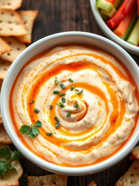 Tangy greek yogurt buffalo dip with herbs