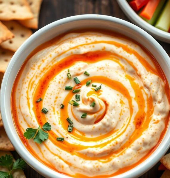 Tangy greek yogurt buffalo dip with herbs