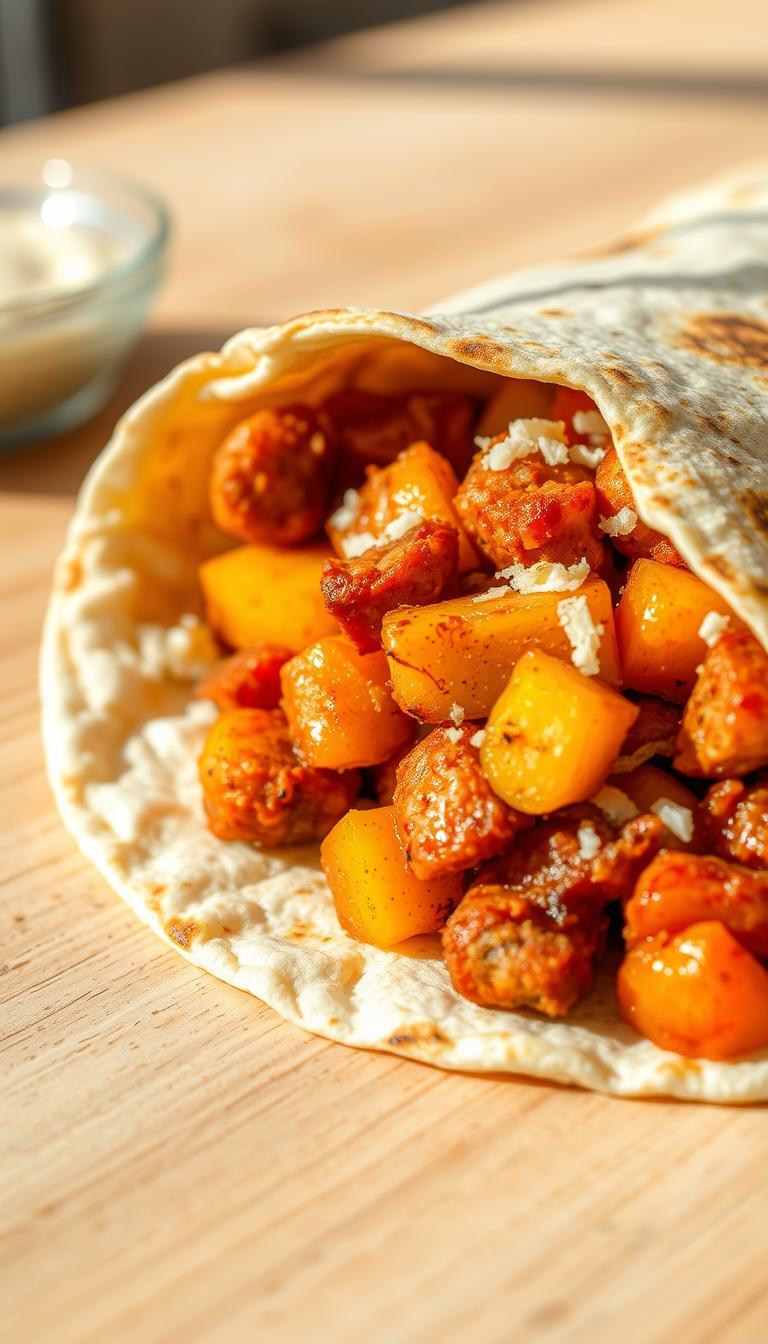Spicy chorizo breakfast burrito