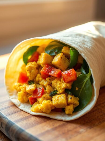 vegan breakfast burrito with tofu scramble