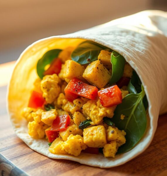 vegan breakfast burrito with tofu scramble