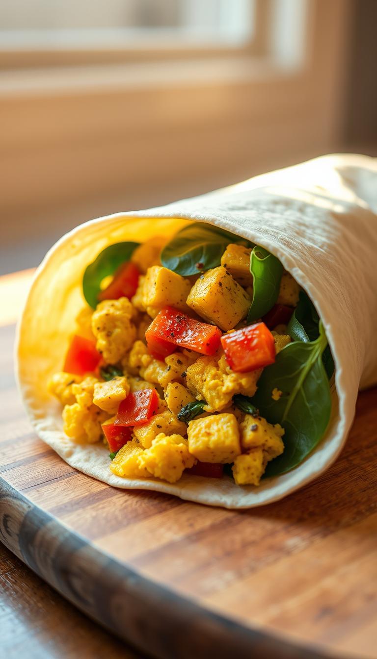 vegan breakfast burrito with tofu scramble