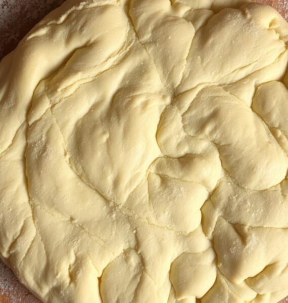 A perfectly round, golden-brown pizza dough with a soft, airy interior and a delicate, chewy crust. The dough is dusted with a light coating of fine flour, creating a subtle texture. Captured in a warm, natural lighting that accentuates the dough's supple structure and subtle sheen. Photographed from an overhead angle, showcasing the dough's authenticity and the process of hand-stretching it into a classic Neapolitan pizza shape. The image exudes the comforting aromas and rustic charm of an authentic Italian kitchen, inviting the viewer to imagine the delicious pizza that will soon emerge from the oven.