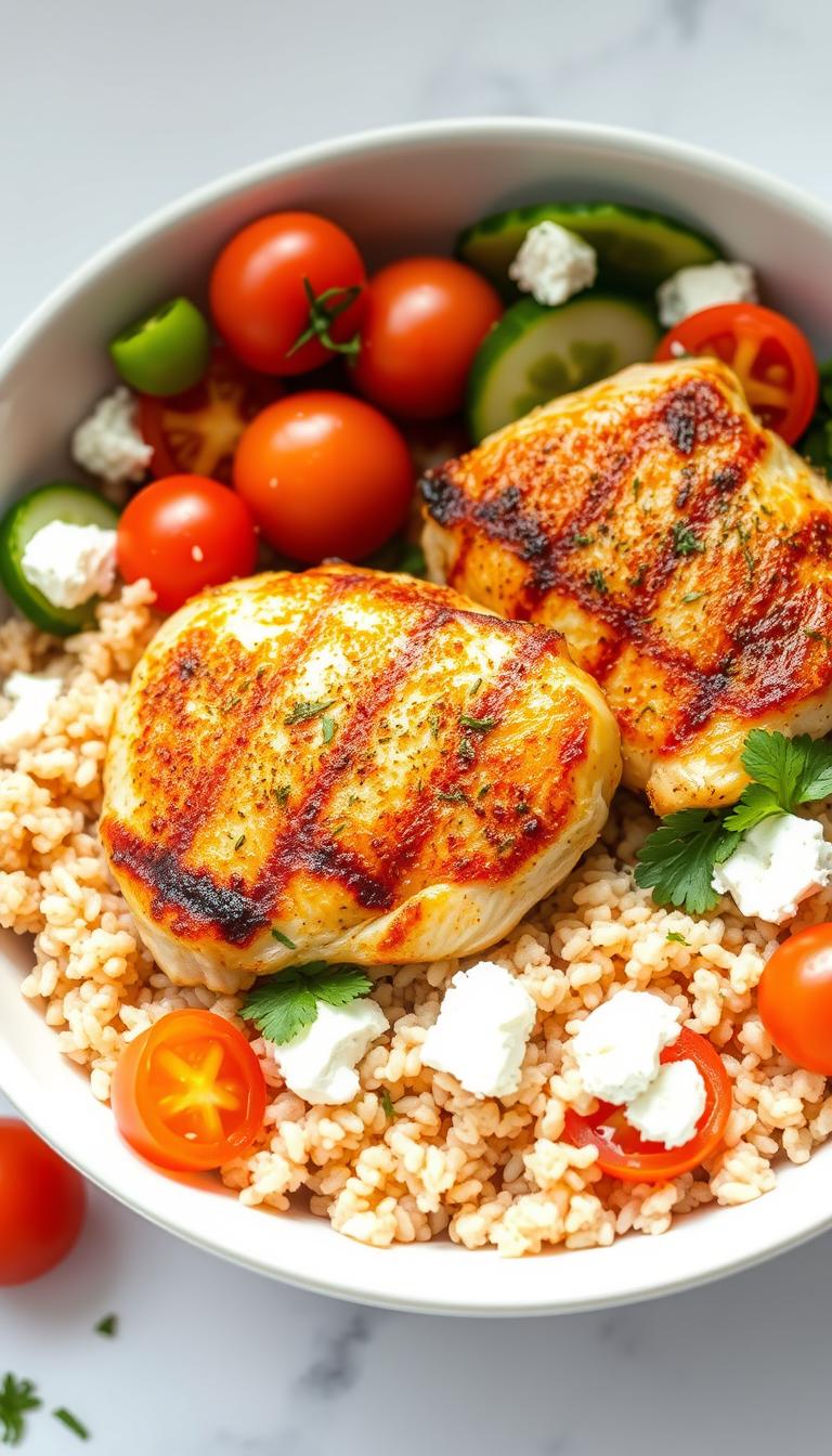 Greek Chicken and Brown Rice Bowls