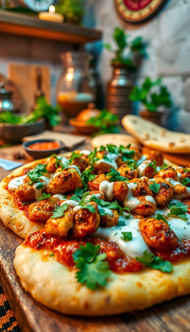 tandoori chicken naan pizza recipe