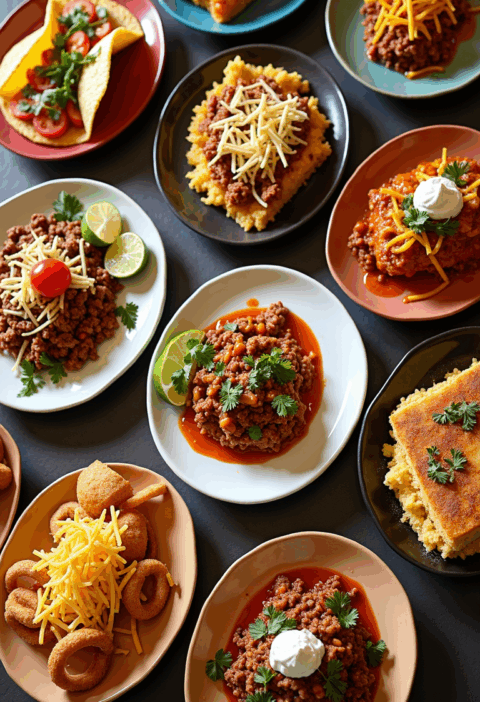 Delicious hamburger recipes including tacos, chili, cornbread with beef, cheesy casseroles, and beef with beans, perfect for easy family dinners.