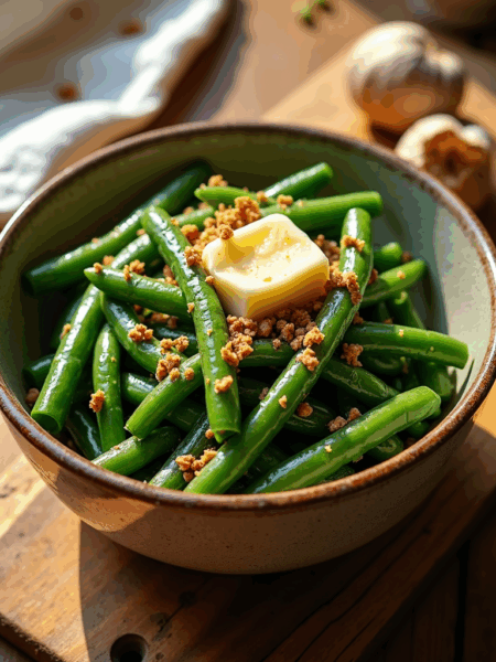 Bowl of garlic butter green beans