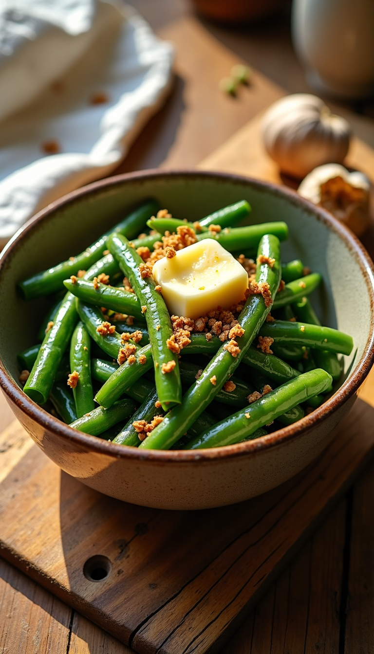 Bowl of garlic butter green beans