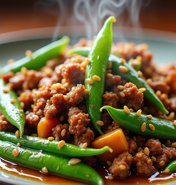 Ground Pork Sausage Snow Pea Sesame Stir Fry