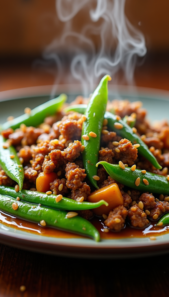 ground pork sausage with snow peas